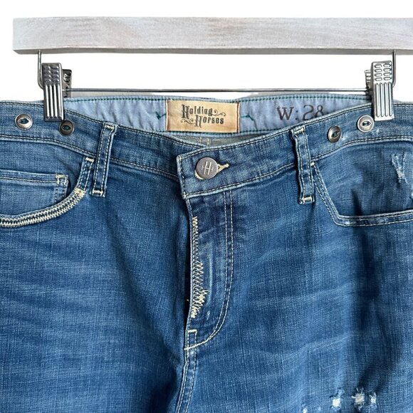 Anthropologie Holding Horses Straight Cropped Boyfriend Distressed Jeans Size 28 - Picture 3 of 13